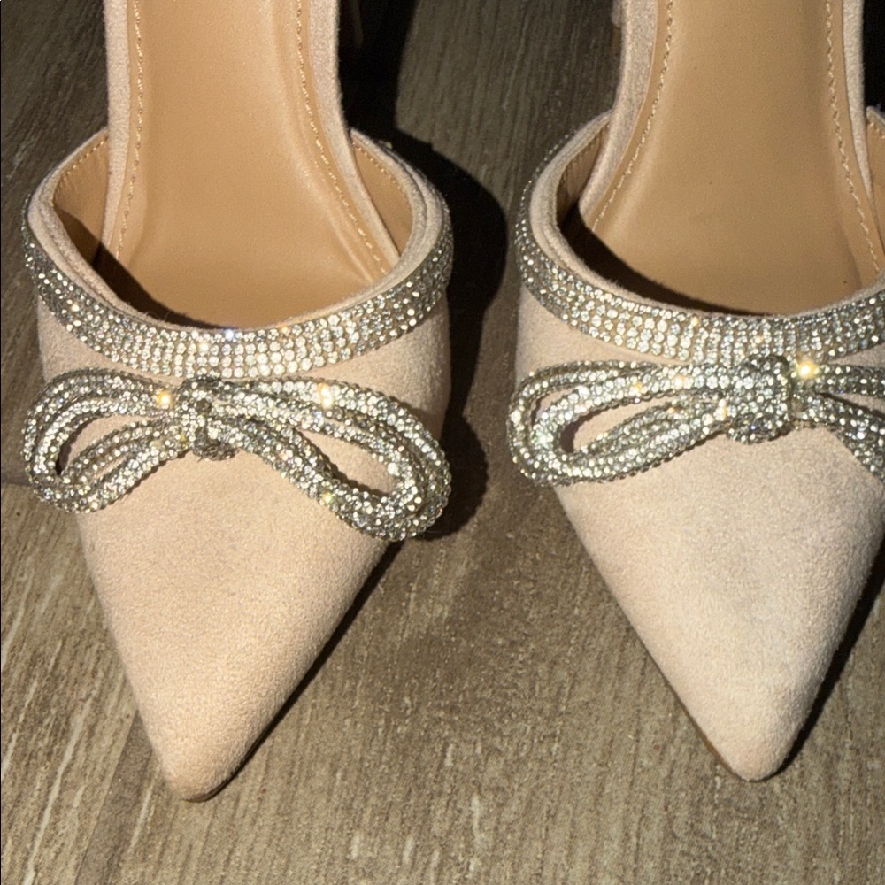 Express Nude Heels with Rhinestone Bow - Picture 5 of 10